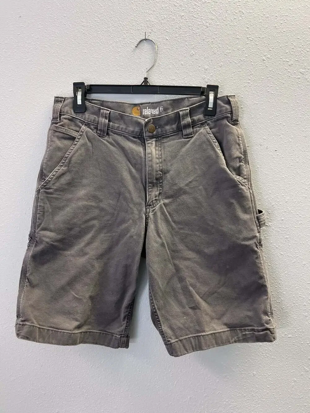 Carhartt Canvas Carpenter Shorts Mens 32 Gray Relaxed Fit Workwear Utility 0323